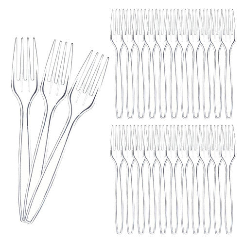 Mehrweg Plastikgabel, Deluxe, transparent, 19 cm, 100 Stück gelegt,